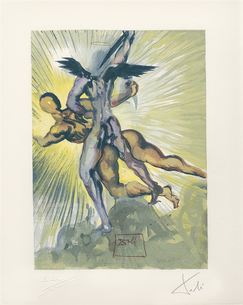 "Divine Comedy—Purgatory 8: Les anges gardiens de la vallee" (Guardian Angels of the Valley, 1959-1963), Salvador Dalí. From the "Stairway to Heaven" exhibition.